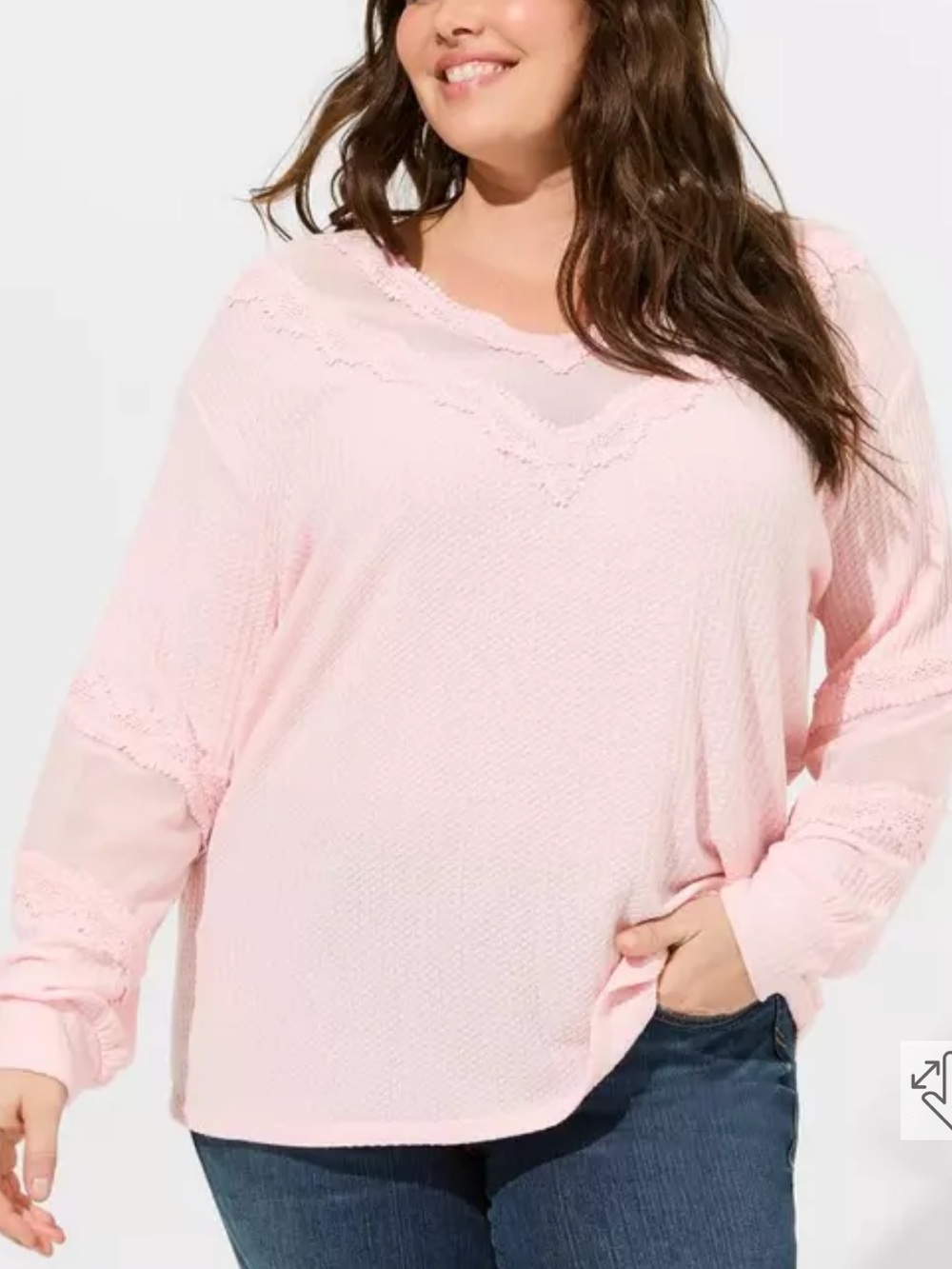 torrid Almond Blossom Pink Waffle V-Neck Long Sleeve Sweatshirt Size 2X